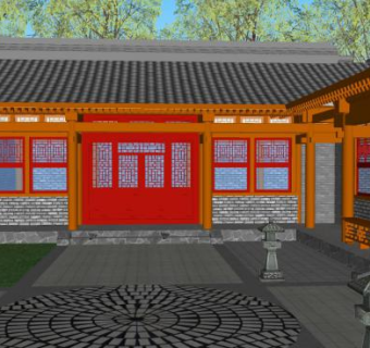 中式风格建筑四合院SU模型下载_sketchup草图大师SKP模型