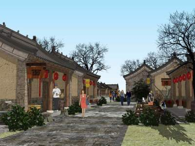 老街区古建筑古街道SU模型下载_sketchup草图大师SKP模型