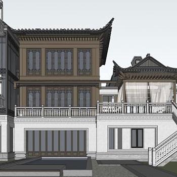 中式独栋古建筑仿绿城SU模型下载_sketchup草图大师SKP模型