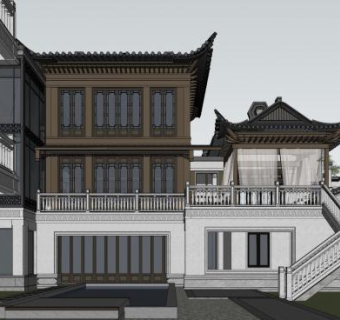 中式独栋古建筑仿绿城SU模型下载_sketchup草图大师SKP模型