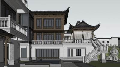 中式独栋古建筑仿绿城SU模型下载_sketchup草图大师SKP模型