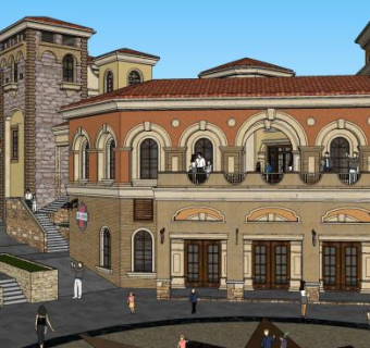 商业小镇户外古建筑SU模型下载_sketchup草图大师SKP模型
