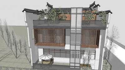 徽派中式建筑亲水茶楼建筑SU模型下载_sketchup草图大师SKP模型