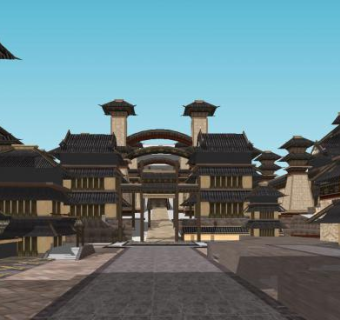 古建筑洛阳城SU模型下载_sketchup草图大师SKP模型