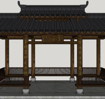 古建筑防腐木亭公交亭SU模型下载_sketchup草图大师SKP模型