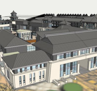 草原风古建民俗风情度假村SU模型下载_sketchup草图大师SKP模型