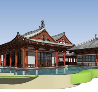 中式风格户外建筑古建筑SU模型下载_sketchup草图大师SKP模型