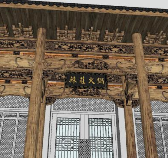 现代古建筑门楼斗拱SU模型下载_sketchup草图大师SKP模型