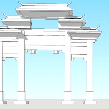 中式白色古建筑牌坊SU模型下载_sketchup草图大师SKP模型