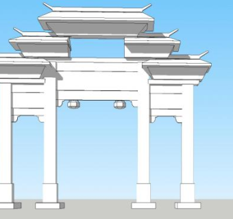 中式白色古建筑牌坊SU模型下载_sketchup草图大师SKP模型