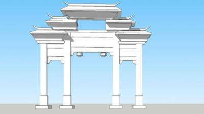 中式白色古建筑牌坊SU模型下载_sketchup草图大师SKP模型