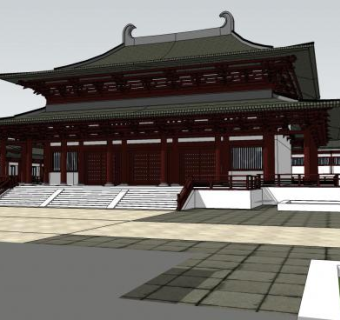 中式风格古建筑四合院SU模型下载_sketchup草图大师SKP模型