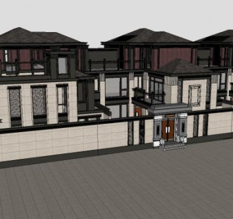 新中式风格泰禾院子古建筑SU模型下载_sketchup草图大师SKP模型