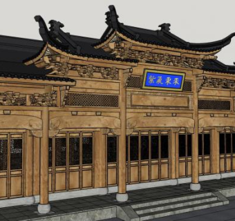 中式建筑门楼古建筑SU模型下载_sketchup草图大师SKP模型