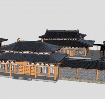中式古庙户外古建筑SU模型下载_sketchup草图大师SKP模型