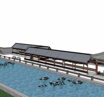 中式亭子复古古建廊架SU模型下载_sketchup草图大师SKP模型