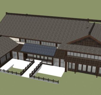 拈花湾古建筑中式建筑SU模型下载_sketchup草图大师SKP模型