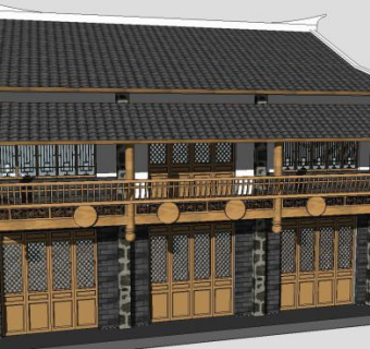 中式民宿古建筑苗寨少数民族SU模型下载_sketchup草图大师SKP模型