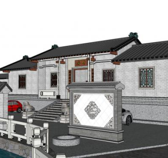 中式古建四合院古建筑SU模型下载_sketchup草图大师SKP模型