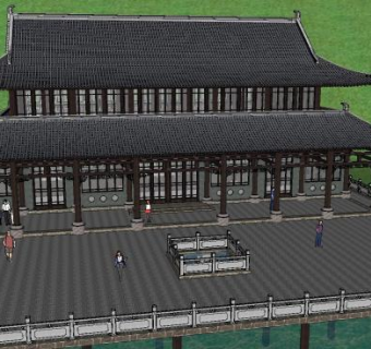 中式古建筑草原建筑SU模型下载_sketchup草图大师SKP模型