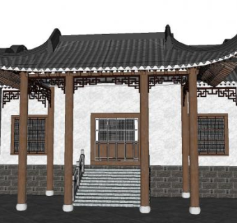 中式戏台古建筑SU模型下载_sketchup草图大师SKP模型