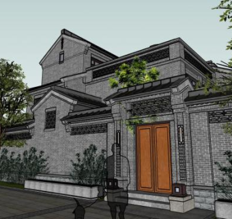 中式风格户外院落古建筑SU模型下载_sketchup草图大师SKP模型