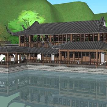 现代公园古建筑SU模型下载_sketchup草图大师SKP模型