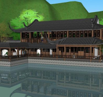 现代公园古建筑SU模型下载_sketchup草图大师SKP模型