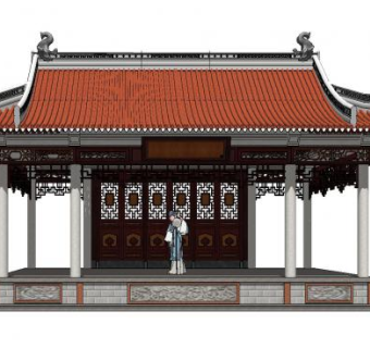 闽南风格戏台古建筑SU模型下载_sketchup草图大师SKP模型