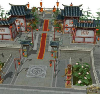 中式游戏场景户外古建筑SU模型下载_sketchup草图大师SKP模型