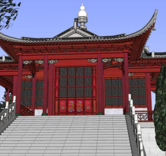 中式古典风格古建筑SU模型下载_sketchup草图大师SKP模型