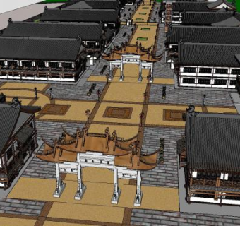 唐代风格古建筑SU模型下载_sketchup草图大师SKP模型