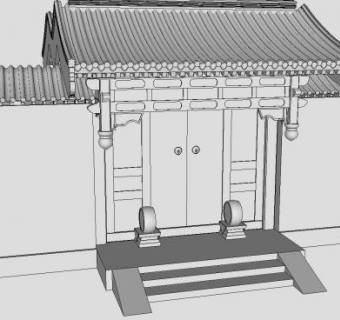 四合院垂花门古建筑SU模型下载_sketchup草图大师SKP模型
