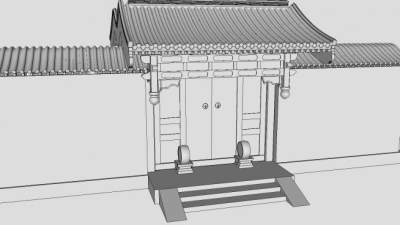 四合院垂花门古建筑SU模型下载_sketchup草图大师SKP模型