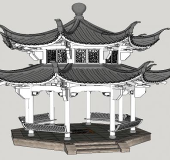 古建筑八角亭传统中式亭子SU模型下载_sketchup草图大师SKP模型