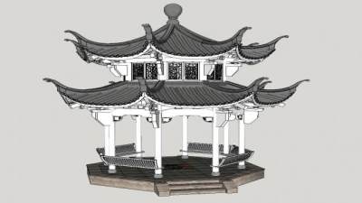 古建筑八角亭传统中式亭子SU模型下载_sketchup草图大师SKP模型