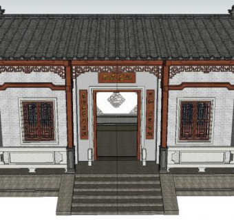 中式风格古建四合院SU模型下载_sketchup草图大师SKP模型