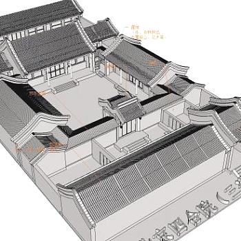 北京四合院三进院古建筑SU模型下载_sketchup草图大师SKP模型