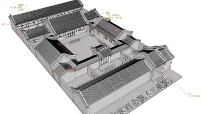 北京四合院三进院古建筑SU模型下载_sketchup草图大师SKP模型