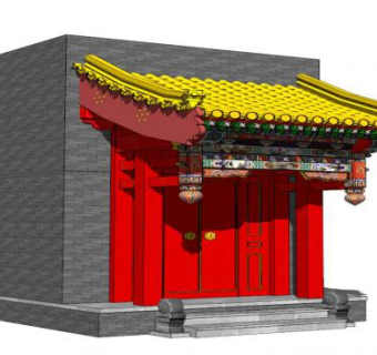 大门垂花门中式古建筑SU模型下载_sketchup草图大师SKP模型