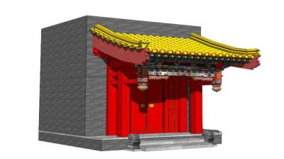 大门垂花门中式古建筑SU模型下载_sketchup草图大师SKP模型