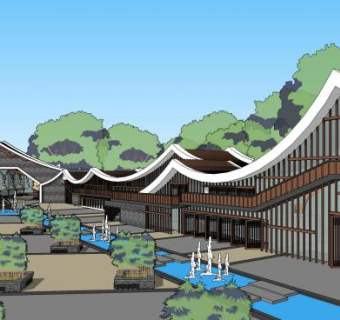 古镇旅游接待大门广场SU模型下载_sketchup草图大师SKP模型