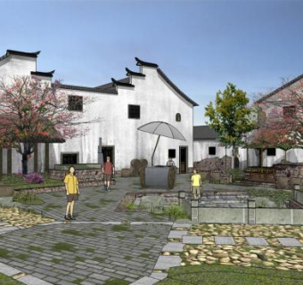 新农村广场酒窖村口建筑SU模型下载_sketchup草图大师SKP模型