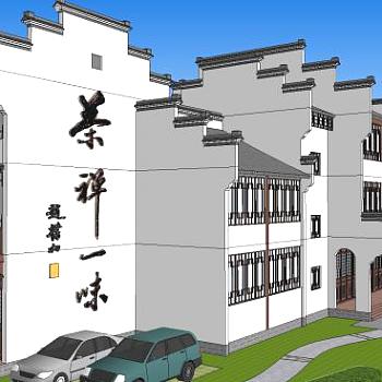 徽派建筑风格茶楼古建筑SU模型下载_sketchup草图大师SKP模型