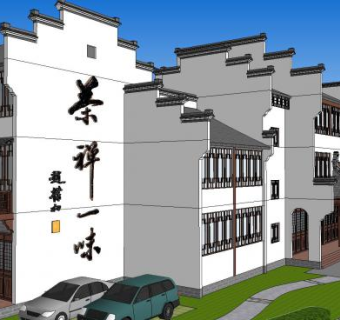 徽派建筑风格茶楼古建筑SU模型下载_sketchup草图大师SKP模型