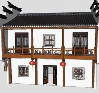 徽派建筑门窗古建筑SU模型下载_sketchup草图大师SKP模型