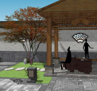 中式仿古四合院古建筑SU模型下载_sketchup草图大师SKP模型