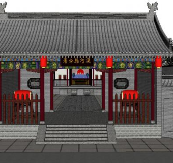 中式古建筑户外建筑SU模型下载_sketchup草图大师SKP模型