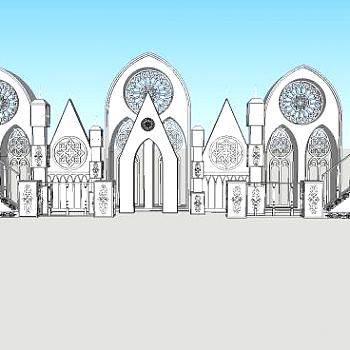 哥特风格白色城堡古建筑SU模型下载_sketchup草图大师SKP模型