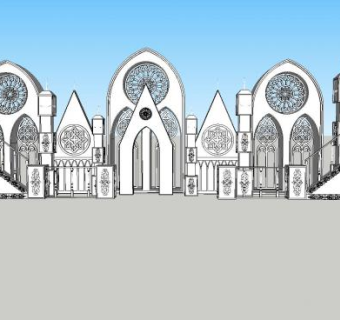 哥特风格白色城堡古建筑SU模型下载_sketchup草图大师SKP模型